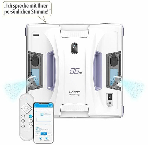 Fenster und glatte Flächen bequem und gefahrlos reinigen: Sichler Exclusive HOBOT S6 Pro (PR-070) Profi-Fensterputz-Roboter, Dual-Sprüher & -Wischer, App