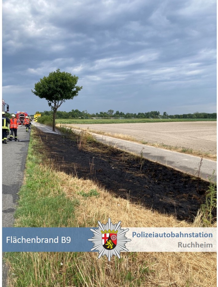 POL-PDNW: Polizeiautobahnstation Ruchheim - Flächenbrand neben B9