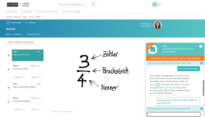 Jederzeit individuelles Lerncoaching - KI-Tutor Kim hilft per Chat beim Lernen