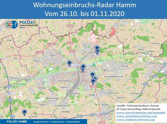 POL-HAM: Wohnungseinbruchs-Radar Polizei Hamm vom 26.10. bis 01.11.2020