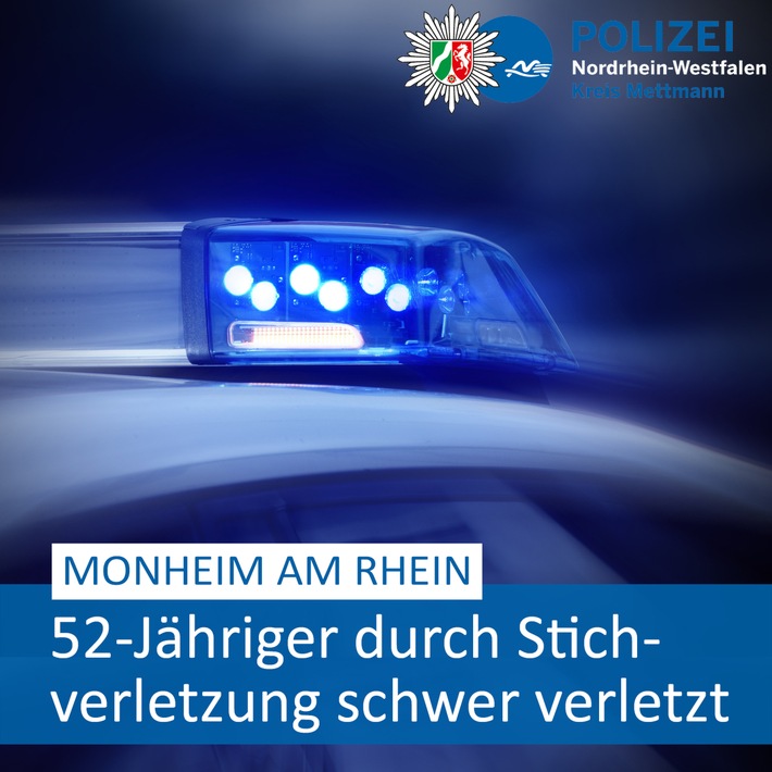 POL-ME: Erstmeldung: 52-Jähriger durch Stichverletzung schwer verletzt - Monheim am Rhein - 2401050