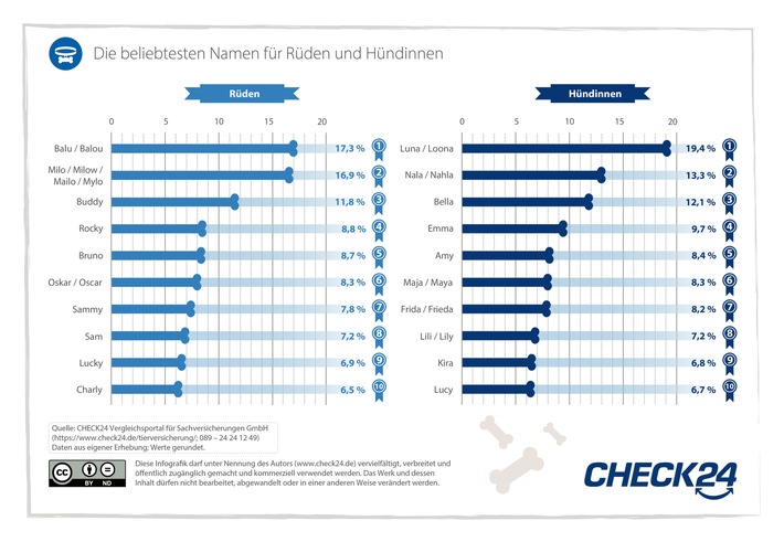 Beliebteste Hundenamen: Luna, Balu und Nala