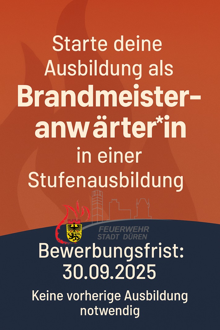 FW Düren: Direkt nach der Schulbank zur Feuerwehr - Stadt Düren startet neue Stufenausbildung für Brandmeisteranwärter*innen - Bewerbungsfrist 30.September
