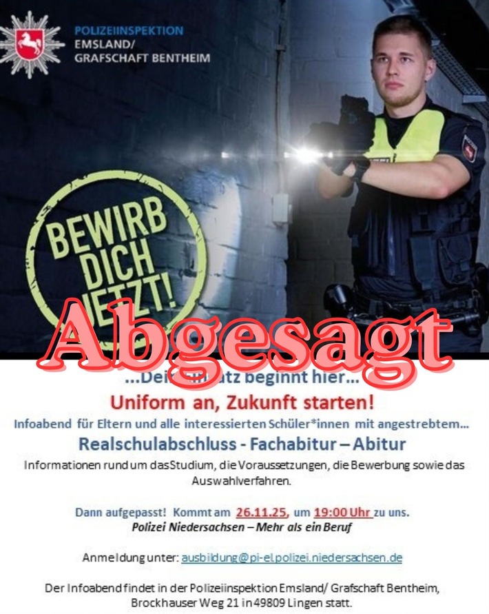 POL-EL: Lingen - Infoabend abgesagt!