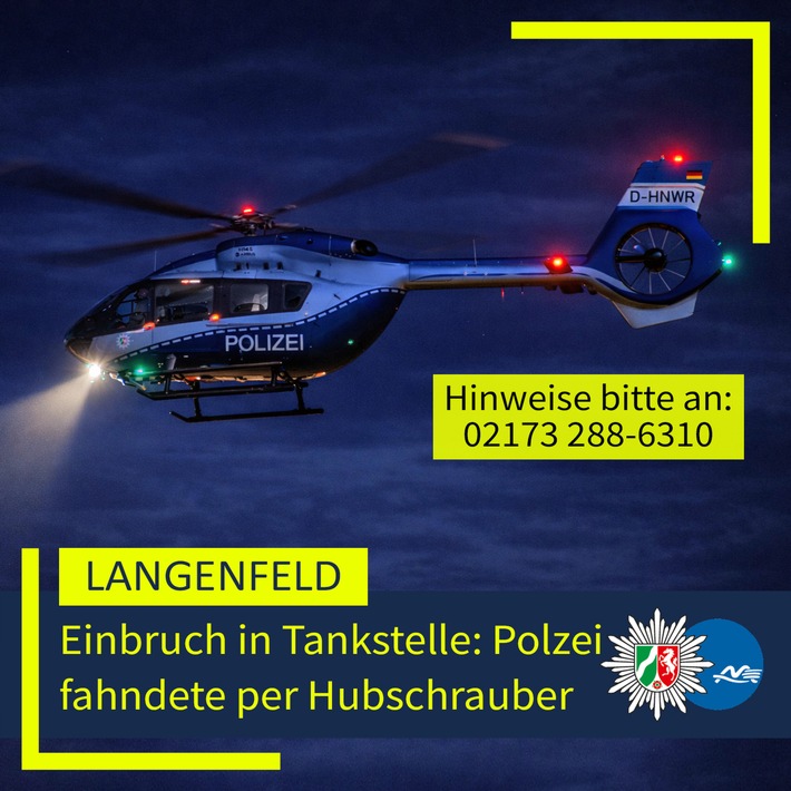 POL-ME: Einbruch in Tankstelle: Polizei fahndete per Hubschrauber - 2606026