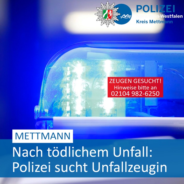 POL-ME: Nach tödlichem Verkehrsunfall: Polizei sucht Zeugen des Unfallhergangs - Mettmann - 2306092