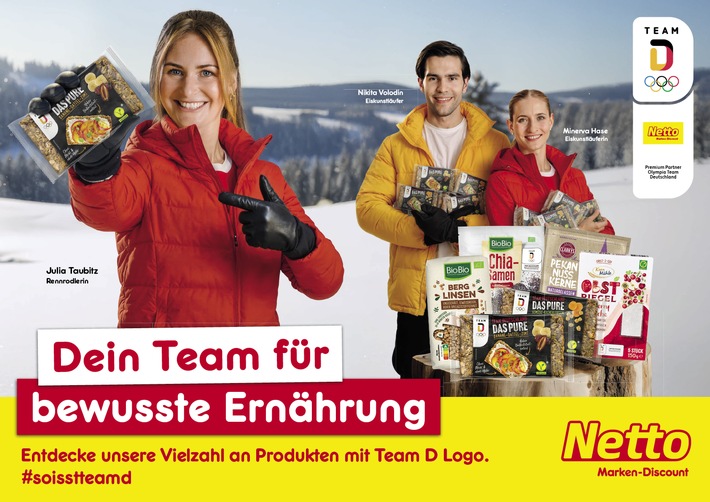 Wintersport-Stimmung in Filialen von Netto Marken-Discount: Gemeinsam Richtung Olympische Winterspiele: Netto startet emotionale 360-Grad-Kampagne mit Team Deutschland