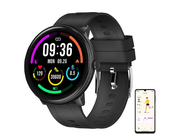 newgen medicals ELESION-kompatible Fitness-Smartwatch SW-460, Bluetooth, SpO2, Alexa, IP68: Szenen im Smart Home bequem vom Handgelenk aus steuern