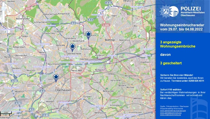 POL-OB: Wohnungseinbruchsradar für Oberhausen - Auch Wohnungseinbrecher wünschen Ihnen einen schönen Urlaub