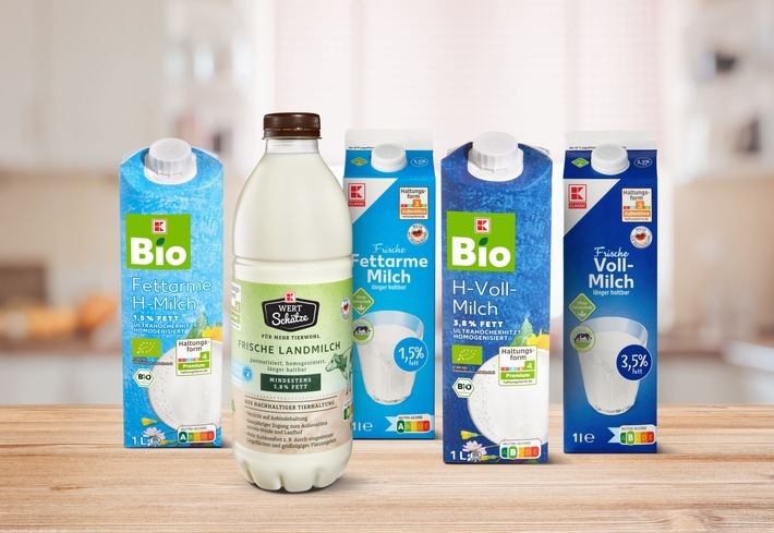 Über 60 Prozent der Frischmilch und mehr als 40 Prozent der H-Milch der Kaufland-Eigenmarken werden in den höheren Haltungsform-Stufen 3 und 4 angeboten. Foto: Kaufland / Weiterer Text über ots und www.presseportal.de/nr/111476 / Die Verwendung dieses Bildes für redaktionelle Zwecke ist unter Beachtung aller mitgeteilten Nutzungsbedingungen zulässig und dann auch honorarfrei. Veröffentlichung ausschließlich mit Bildrechte-Hinweis.
