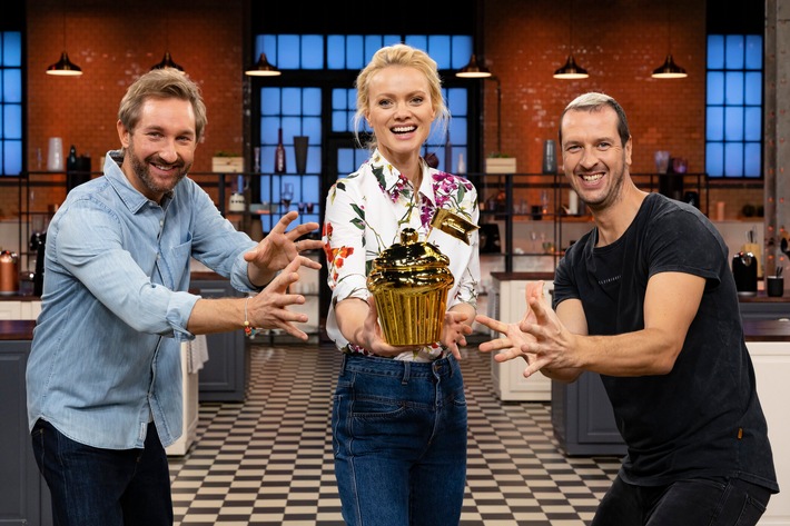 Dreikampf um den Goldenen Cupcake: Franziska Knuppe, Daniel Boschmann und Pascal Hens im Finale bei &quot;Das große Promibacken&quot; am Mittwoch um 20:15 in SAT.1