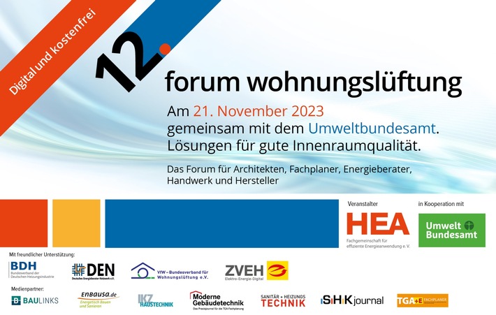 HEA und UBA laden am 21.11.2023 zum 12. Forum Wohnungslüftung