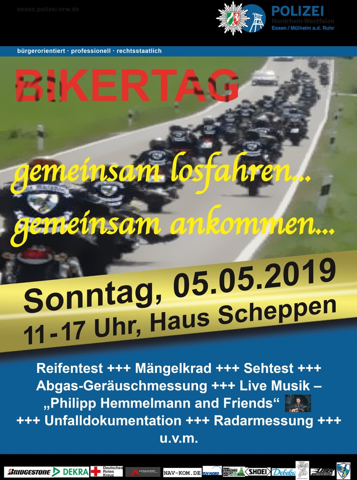 POL-E: Essen: Die Polizei lädt interessierte Motorradfahrer zum traditionellen Bikertag am "Haus Scheppen" ein