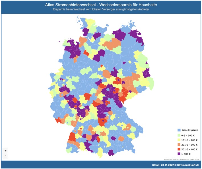 Preisstudie von StromAuskunft.de zeigt, wo sich der Stromanbieterwechsel wieder lohnt / Wo lohnt sich der Stromanbieterwechsel und wie viel kann ich dabei sparen?