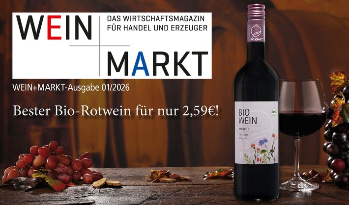 Bester Bio-Rotwein: BIO SONNE Merlot Puglia IGP von NORMA setzt sich an die Spitze von 118 Produkten / Unabhängiger Test von WEIN+MARKT - 1. Platz im Ranking