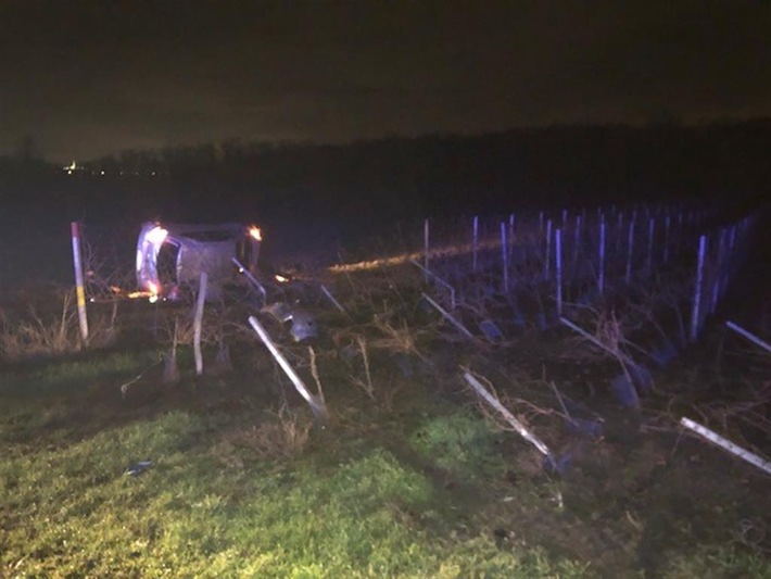 POL-PDWO: Worms - PKW überschlägt sich im Weinberg