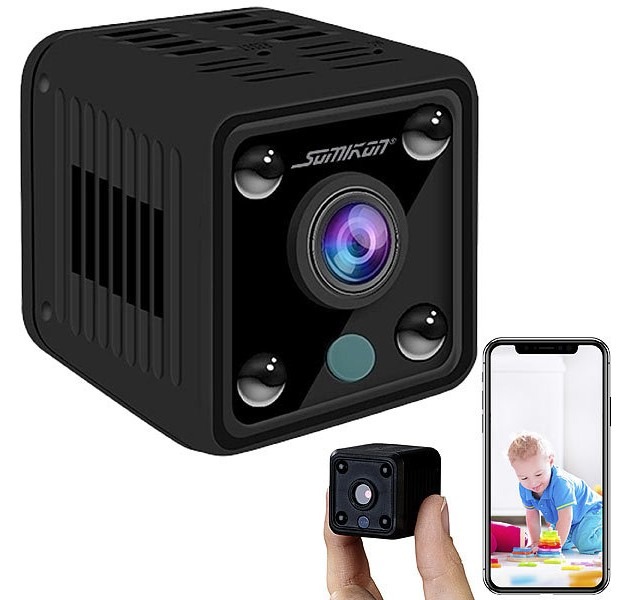 Somikon Akku-Micro-IP-Kamera DV-715.cube, HD 720p, 120° Weitwinkel, Nachtsicht, WLAN: Sicherheit durch Überwachung und Push-Nachrichten