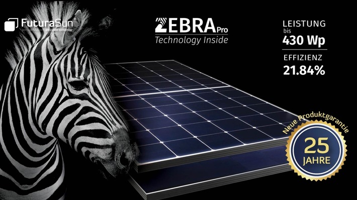 FuturaSun: ZEBRA Pro, das neue Photovoltaikmodul mit IBC Technologie: 430 Watt, 21,84% Wirkungsgrad / Marktführende Leistungsstabilität: 93 % bis zum 25. Jahr, weniger als 1 % Absenkung im 1. Jahr