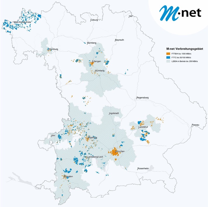 M-net erweitert Internet-Angebot über die eigenen Glasfasernetze hinaus / Erweitertes Tarifangebot mit Geschwindigkeiten bis zu 250 Mbit/s