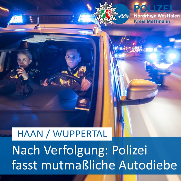 POL-ME: Nach Verfolgungsfahrt bis Wuppertal: Polizei nimmt mutmaßliche Autodiebe fest - Haan / Wuppertal - 2210067