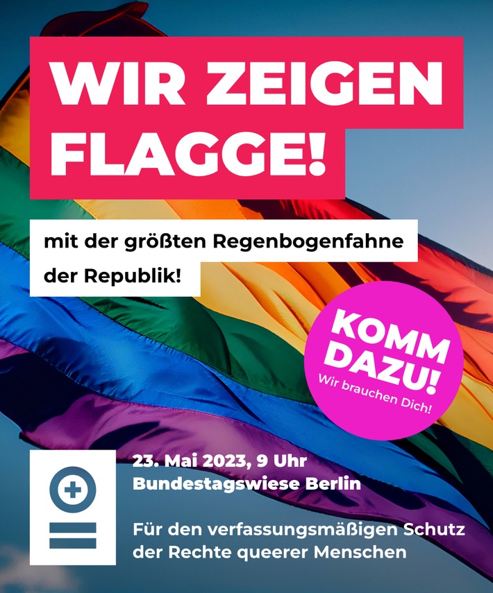 Tag des Grundgesetzes: Initiative spannt Deutschlands größte Regenbogenfahne vor Bundestagsgebäude