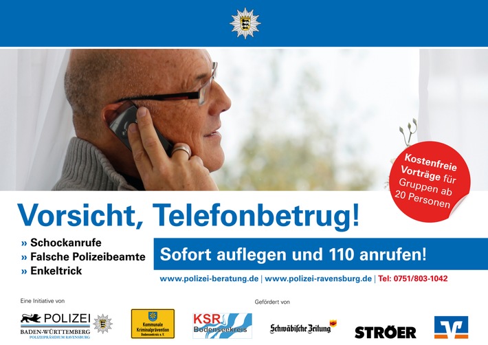 PP Ravensburg: Informationskampagne: Plakataktion gegen Telefonbetrug