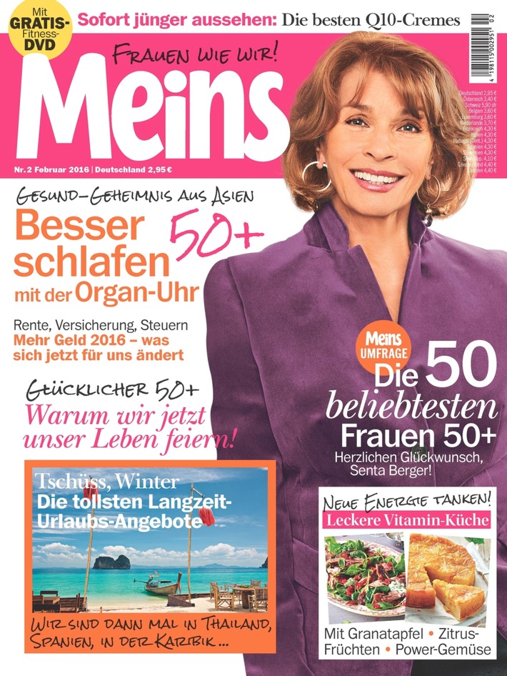 Repräsentative Umfrage von Meins: Die 50 beliebtesten Frauen 50plus - Senta Berger siegt vor Iris Berben und Hannelore Elsner/Angela Merkel belegt Platz 15 und ist die beliebteste Politikerin 50plus