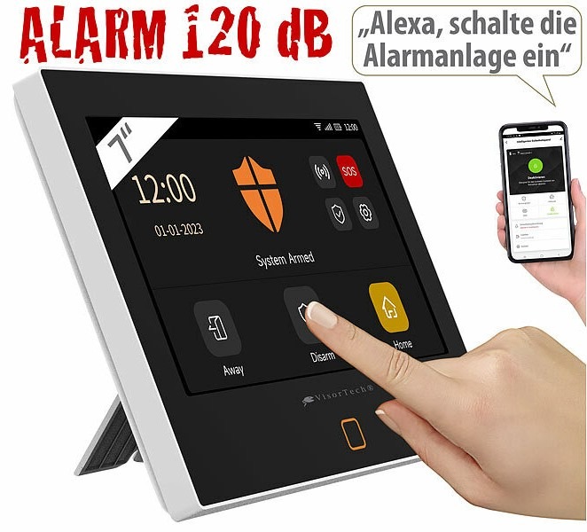 VisorTech WLAN-/4G-Alarmanlage XMD-5500.wifi, IPS-Touch-Display, App, Sirene, für 200 Sensoren: Per App weltweit informiert sein, was zu Hause oder im Wohnmobil passiert