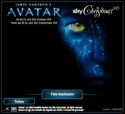 Weihnachtsgrüße in blau: Sky bietet zum deutschen TV-Start von "Avatar" originellen Online-Glückwunschservice "Avatarize yourself" (mit Bild)