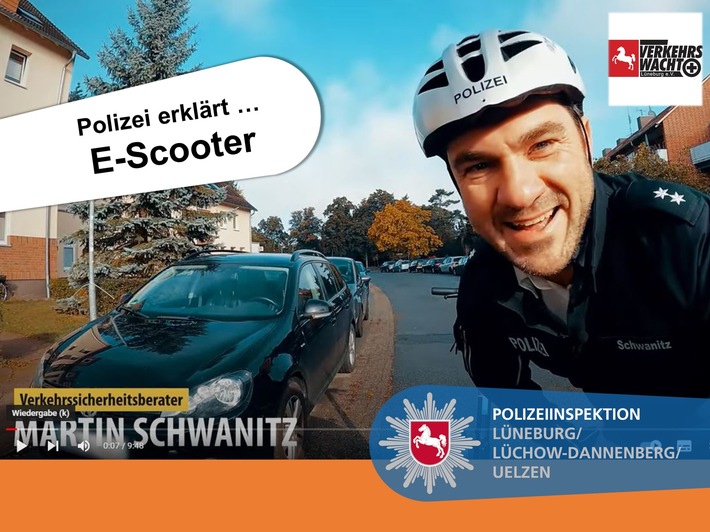 POL-LG: Polizei erklärt E-Scooter - &quot;Präventions-Video&quot; von Verkehrswacht &amp; Polizei Lüneburg mit mehr als 100.000 Zugriffen ++ Zielgruppe &quot;Junge Fahrende&quot; ++ Wer betrunken E-Scooter fährt, riskiert den ...