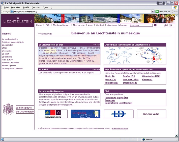 Le portail Internet www.liechtenstein.li également en français