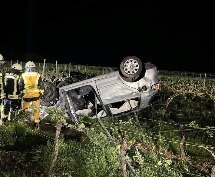 POL-PDLD: BAB65/ Kirrweiler (Pfalz) - Von der Fahrbahn abgekommen und überschlagen