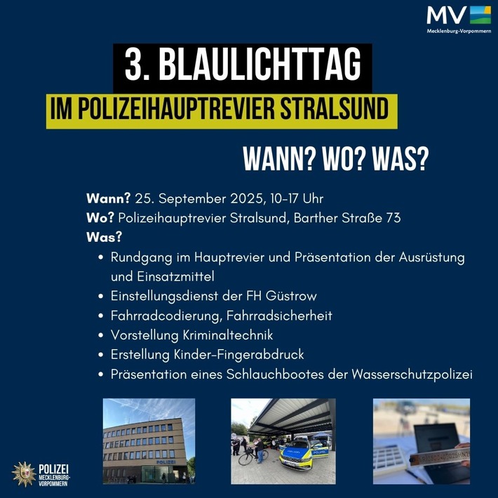 POL-NB: Blaulichttag im Polizeihauptrevier Stralsund am 25. September 2025