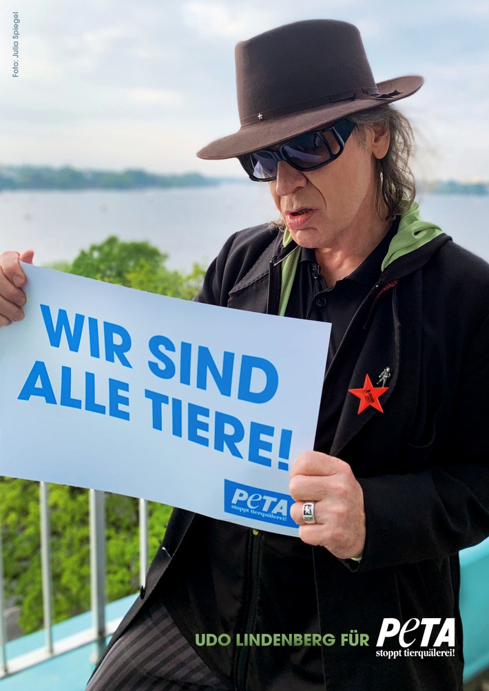 Udo Lindenberg: "Wir sind alle Tiere!" / Panikrocker gratuliert PETA Deutschland mit neuem Motiv zum 25-jährigen Jubiläum