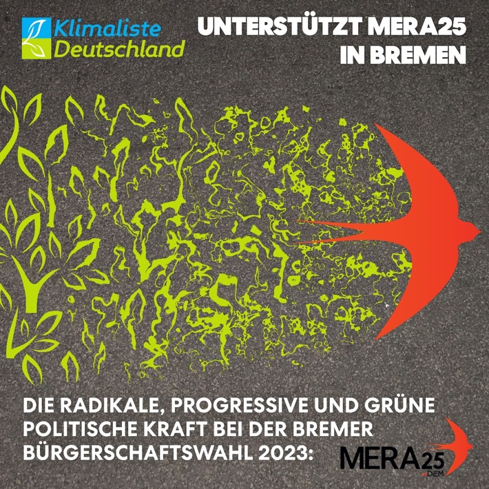MERA25 gibt die Unterstützung durch die Klimaliste Deutschland zur Bremer Bürgerschaftswahl bekannt: Hier formt sich die radikale, progressive und grüne politische Kraft für Bremen