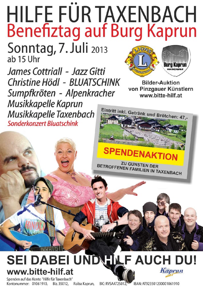 Pinzgauer Spendenaktion: Benefiztag auf Burg Kaprun - Hilfe für Taxenbach - BILD