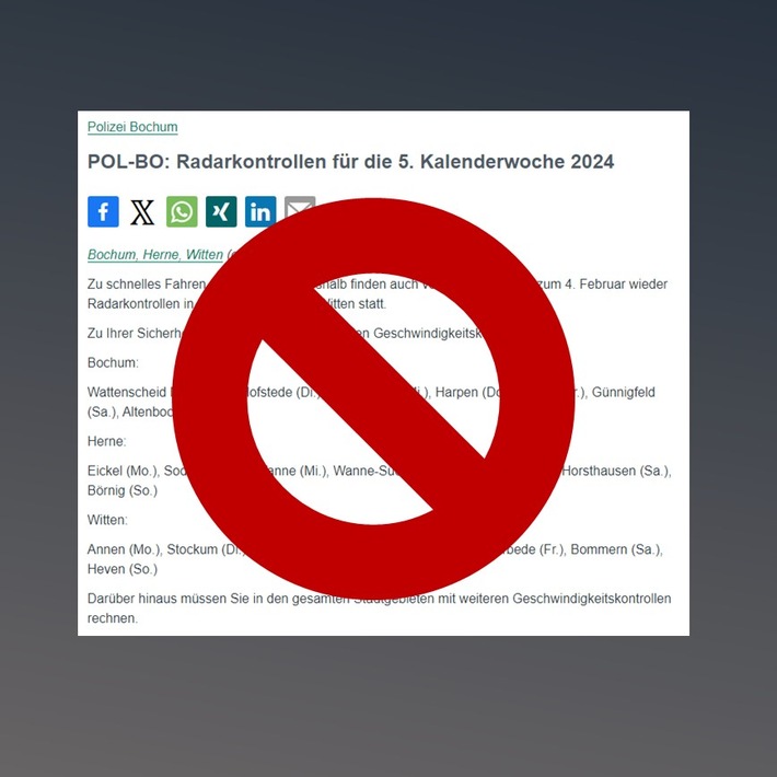 POL-BO: Radarmeldungen entfallen, Tempokontrollen gibt