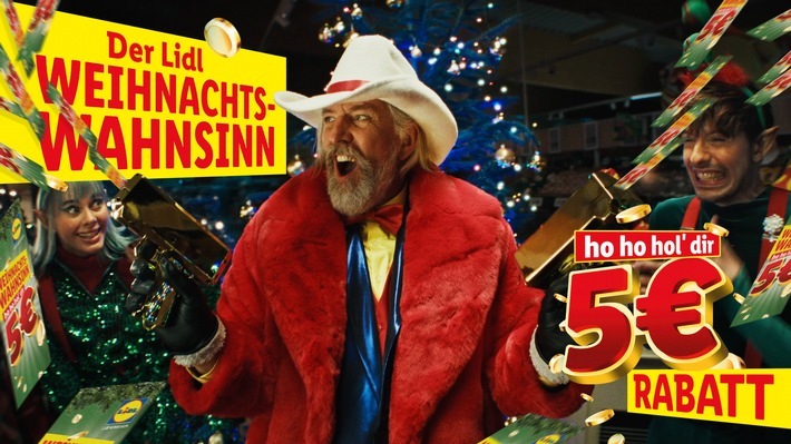 "Weihnachtswahnsinn": Lidl in Deutschland feiert Jahresende mit großer Rabattaktion / Ab dem 27. November vier Wochen lang bei jedem Einkauf ab 40 Euro* fünf Euro Rabatt / Weiterer Text über ots und www.presseportal.de/nr/58227 / Die Verwendung dieses Bildes für redaktionelle Zwecke ist unter Beachtung aller mitgeteilten Nutzungsbedingungen zulässig und dann auch honorarfrei. Veröffentlichung ausschließlich mit Bildrechte-Hinweis.
