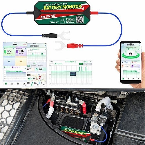 Fahrzeug-Batterie mit Live-Daten via App überwachen: Lescars Kfz-Batterie-Wächter, Standort-Suche, Bluetooth, App, 6/12/24 V, IPX7