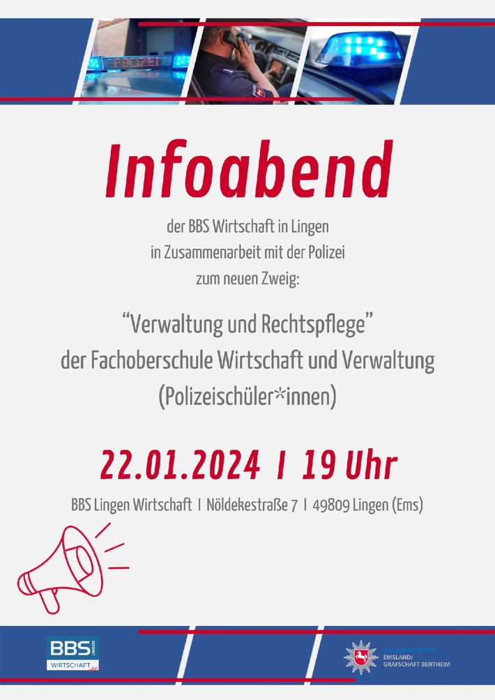 POL-EL: Lingen - Einladung zur Infoveranstaltung für den neuen Zweig für Polizeischüler an der BBS Lingen (Foto)