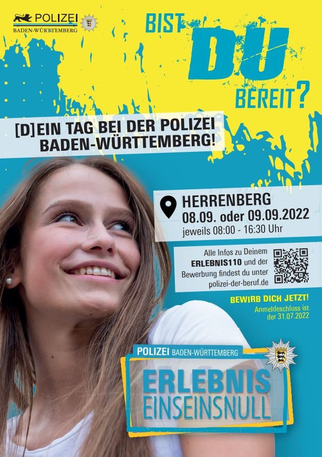POL-HfPolBW: Einladung an die Medien / ERLEBNIS110 - (D)Ein Tag bei der Polizei Baden-Württemberg