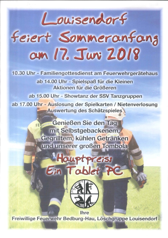 FW-KLE: Herzliche Einladung zum 32. Sommerfest der Freiwilligen Feuerwehr Bedburg-Hau