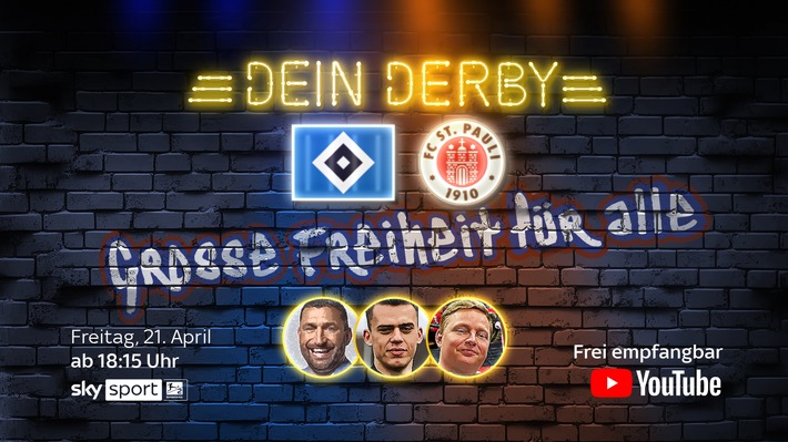 Großes Derby-Feeling für alle im kostenlosen Live-Stream - 2. Bundesliga Kracher Hamburger SV gegen FC St. Pauli am 21. April auch auf Sky Sport YouTube