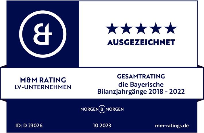 Die Bayerische wird im Morgen &amp; Morgen-Rating der Lebensversicherungsunternehmen mit ausgezeichneten fünf Sternen bewertet