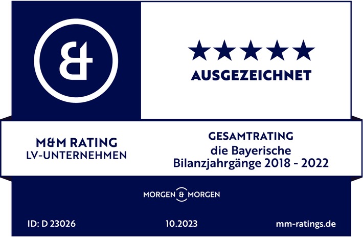 Die Bayerische wird im Morgen & Morgen-Rating der Lebensversicherungsunternehmen mit ausgezeichneten fünf Sternen bewertet