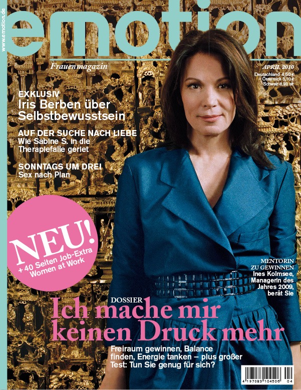 EMOTION - die Aprilausgabe mit 40 Seiten Job-Extra zum herausnehmen (mit Bild) / Im EMOTION Gespräch: Iris Berben, eine der wenigen Diven Deutschlands