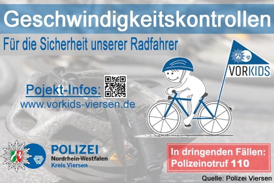 POL-VIE: Viersen/Dülken/Süchteln: Polizei mit Geschwindigkeitsmessungen für mehr Radfahrsicherheit