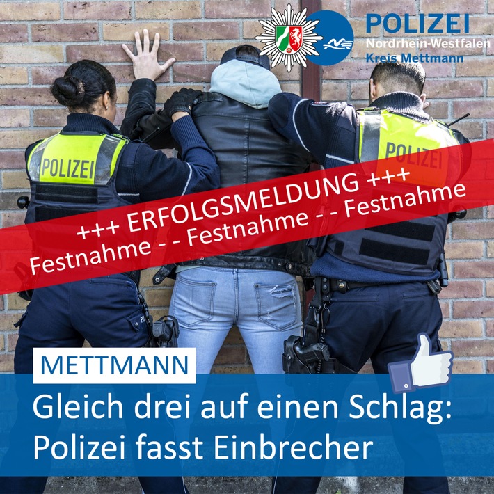 POL-ME: Erfolgreicher Polizeieinsatz: Einbrecher-Trio auf frischer Tat festgenommen - Mettmann - 2303069