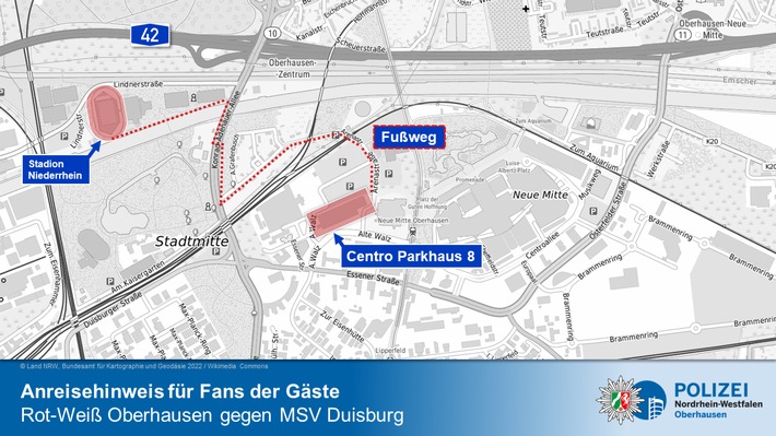 POL-OB: Anreisehinweise: Begegnung Rot-Weiß Oberhausen gegen den MSV Duisburg