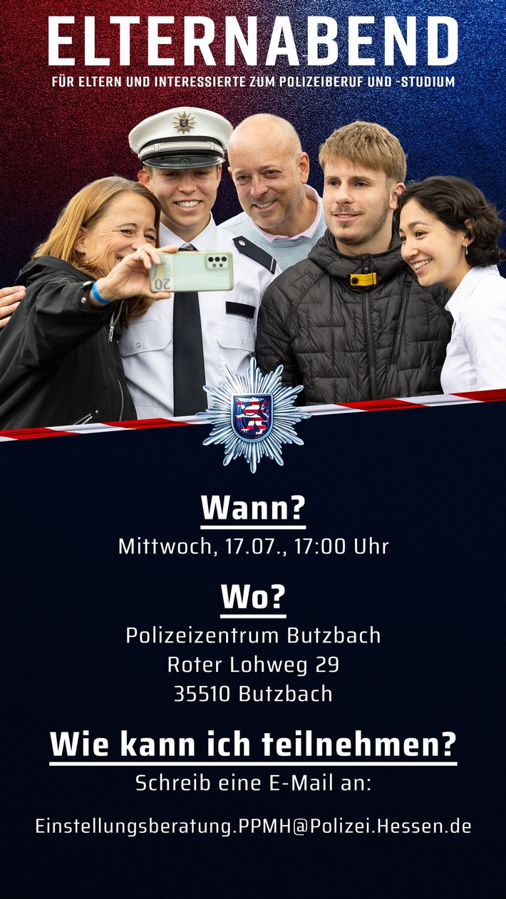 POL-WE: 1000 Möglichkeiten - Welcher Beruf ist der richtige für mein Kind? Die Polizei in der Wetterau lädt zum "Elternabend" ins Polizeizentrum Butzbach